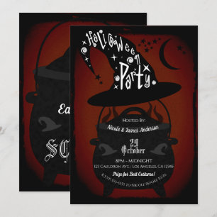 Invitation Chaudière de sorcière vintage rouge fête Halloween