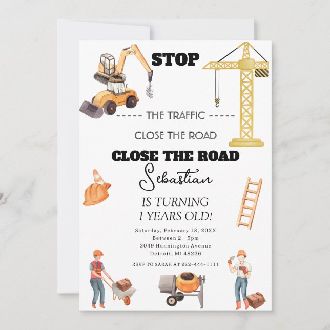 Invitation Chauffage de construction Camion Enfants Première  (Devant)