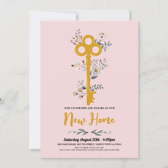 Invitation Chauffage ménager Nouvelle maison Florales clés ro (Devant)