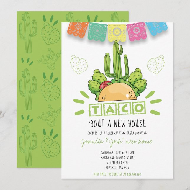 Invitation Chauffage ménager Taco 'Bout A New Home Fiesta (Devant / Derrière)