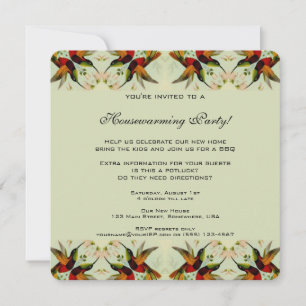 Invitation Chauffage vintage, Fleurs florales de colibris