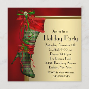 Invitation Chaussette de Noël rouge Bas de Noël rouge Or Fête