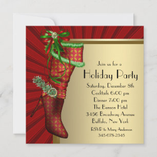 Invitation Chaussette de Noël rouge Fête de Noël rouge or
