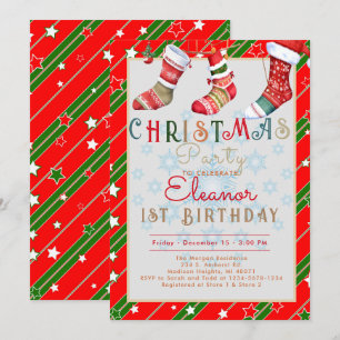 Invitation Chaussettes de Noël Fête d'anniversaire de 1 an