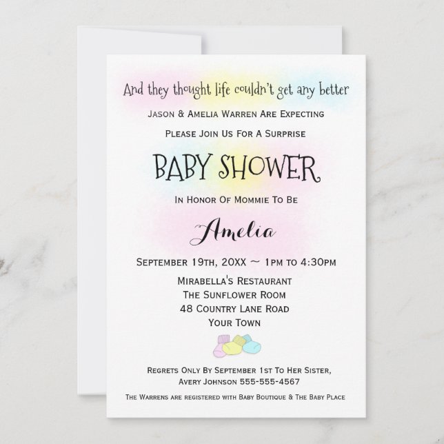 Invitation Chaussettes pour bébé Baby shower garçon ou fille  (Devant)