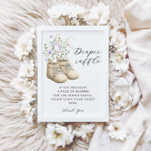 Invitation Chaussons de bébé floraux Tirage au sort couche Bé