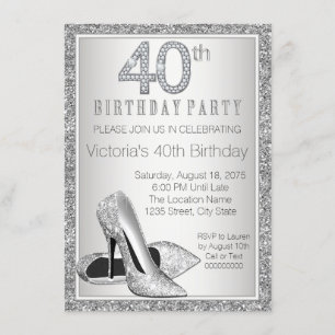 Invitation Chaussure à talon haut argenté femme 40e anniversa