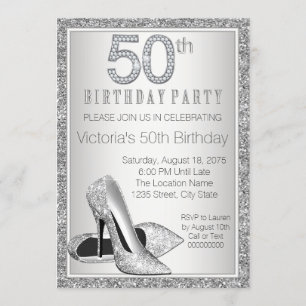 Invitation Chaussure à talon haut argenté femme 50e anniversa