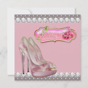 Invitation Chaussure à talon haut diamant rose et marron Fête