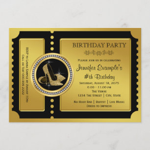 Invitation Chaussure à talon haut dorée Fête d'anniversaire