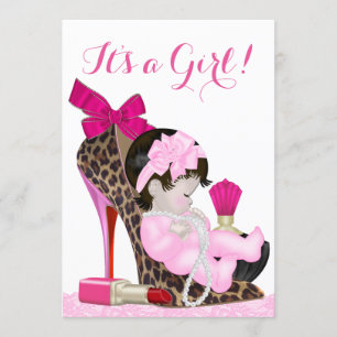 Invitation Chaussure à talon haut léopard Baby Shower pour fi