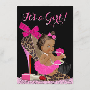 Invitation Chaussure à talon haut léopard rose chaud Baby Sho