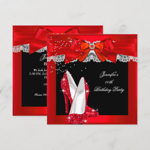 Invitation Chaussure à talon haut pailletée rouge pour fête d