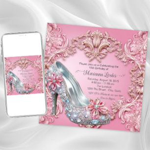 Invitation Chaussure à talon haut rose pour Quinceañera
