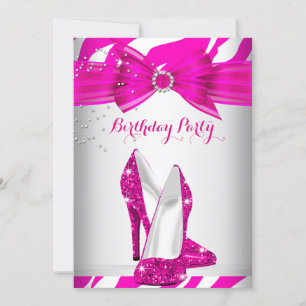 Invitation Chaussure à talon haut rose vif Zebra Fête d'anniv