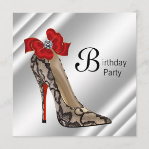 Invitation Chaussure à talon haut rouge noir pour fête d'anni