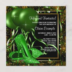 Invitation Chaussure à talon haut vert émeraude pour l'annive