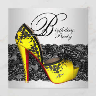 Invitation Chaussure à talon noir et jaune Anniversaire