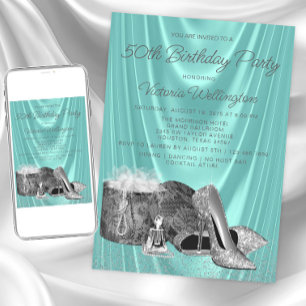 Invitation Chaussure argentée bleue sarcelle de femme pour to