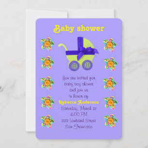 Invitation Chaussure bébé jaune, rose, fleurs cousues violett