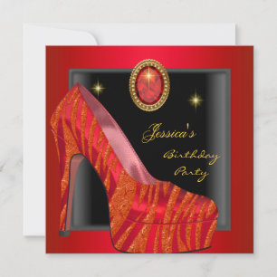 Invitation Chaussure d'Anniversaire Rouge Noir Zèbre