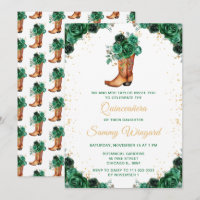 Chaussure de cowboy florale vert foncé et or pour