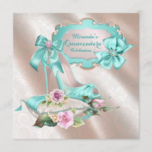 Invitation Chaussure de Quinceanera à talons hauts rose et sa