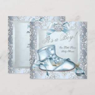 Invitation Chaussure en damas bleu bébé garçon Baby Shower Pr