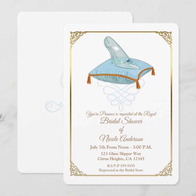 Invitation Chaussure en verre Cendrillon Elégante Fête des ma (Devant / Derrière)