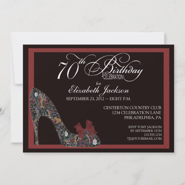 Invitation Chaussure florale sophistiquée 70e anniversaire In (Devant)