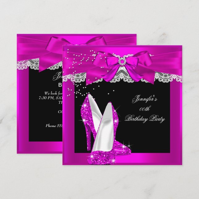Invitation Chaussure haute Parties scintillant rose chaud fêt (Devant / Derrière)