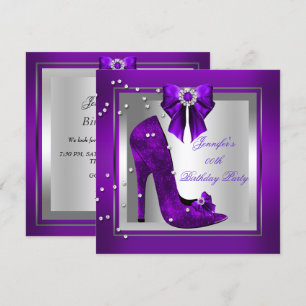 Invitation Chaussure haute talon Argent violet fête d'anniver