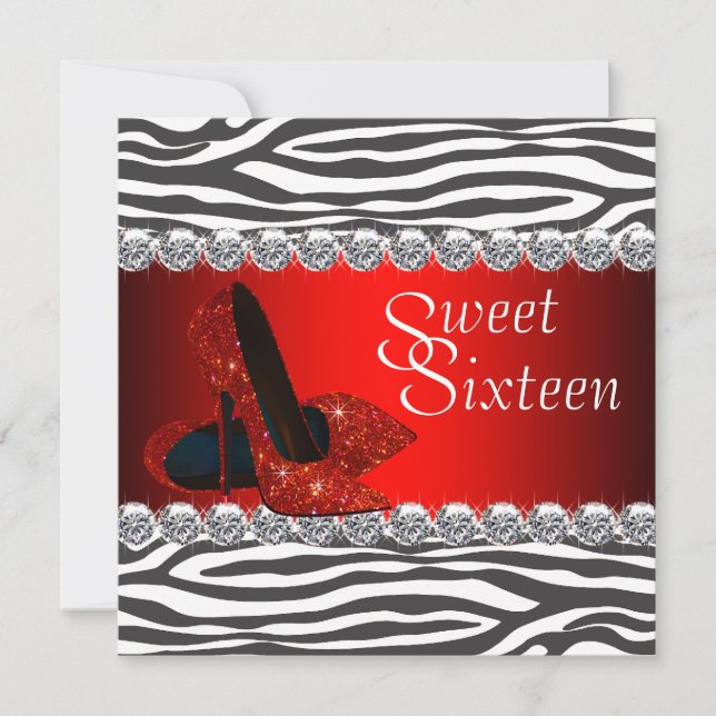 Invitation Chaussure haute talon Rouge Zèbre Sweet 16 Party I (Devant)