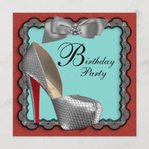 Invitation Chaussure noire et argentée Birthd de rouge bleu