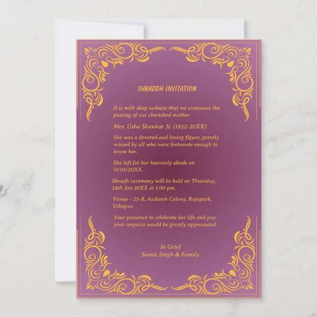 Invitation Chaussure Sandesh Hindu Shraddh (Devant)