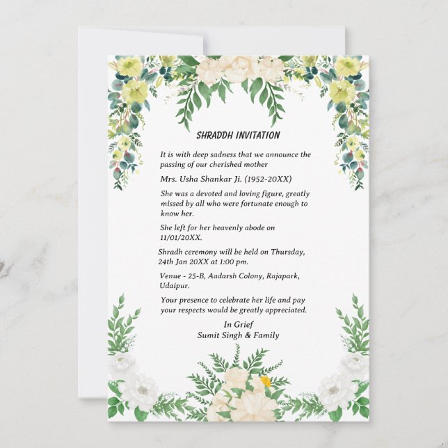 Invitation Chaussure Sandesh Hindu Shraddh (Devant)