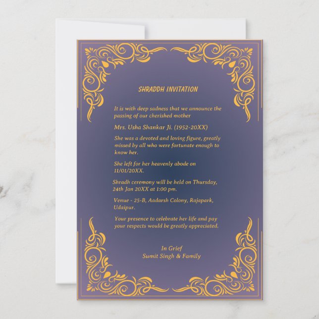 Invitation Chaussure Sandesh Hindu Shraddh (Devant)