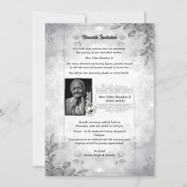 Invitation Chaussure Sandesh Hindu Shraddh (Devant)