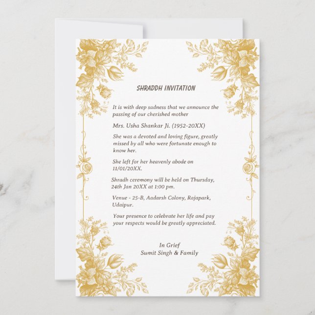 Invitation Chaussure Sandesh Hindu Shraddh (Devant)