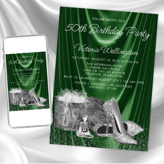Invitation Chaussure Verte Argentée Féminine Anniversaire Tou