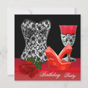 Invitation Chaussures à corset rouges et noires pour fête d'a