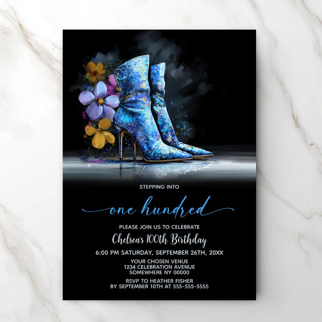 Invitation Chaussures à paillettes bleues Fête des 100 ans (Créateur téléchargé)