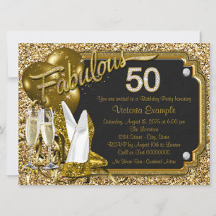 Invitation Chaussures à paillettes dorées Fabulos 50e fête d'