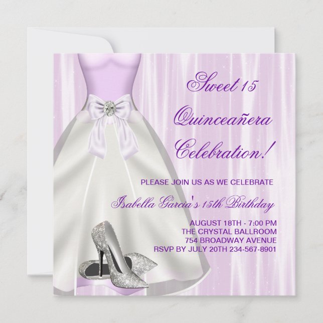 Invitation Chaussures à talon élevé à bille violet Quinceaner (Devant)