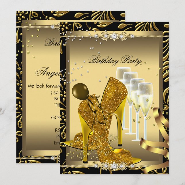 Invitation Chaussures à talon élevé Champagne Gold Anniversai (Devant / Derrière)