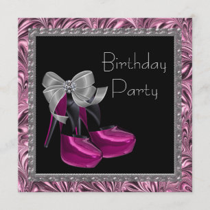 Invitation Chaussures à talon élevé rose chaud Noir fête d'an