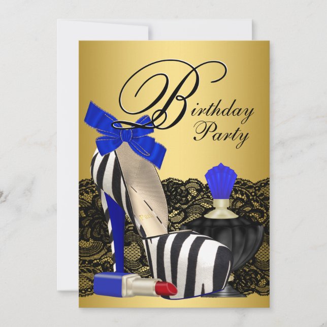 Invitation Chaussures à talon élevé Royal Bleu et Gold fête d (Devant)