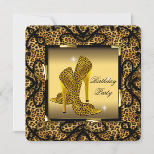 Invitation Chaussures à talon élevé Wild Gold Leopard fête d'