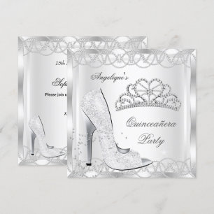 Invitation Chaussures à talon haut Quincanera en argent blanc
