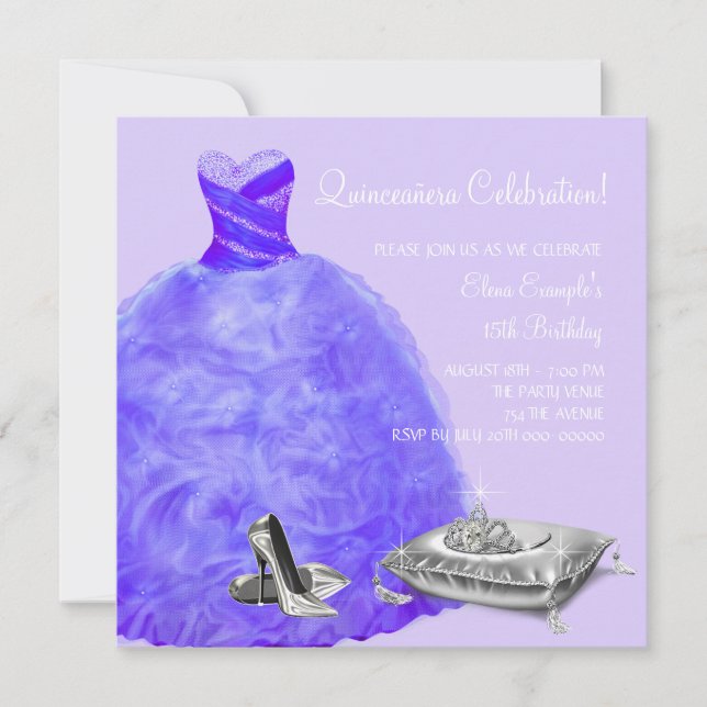 Invitation Chaussures à talon haut violet princesse Quinceane (Devant)